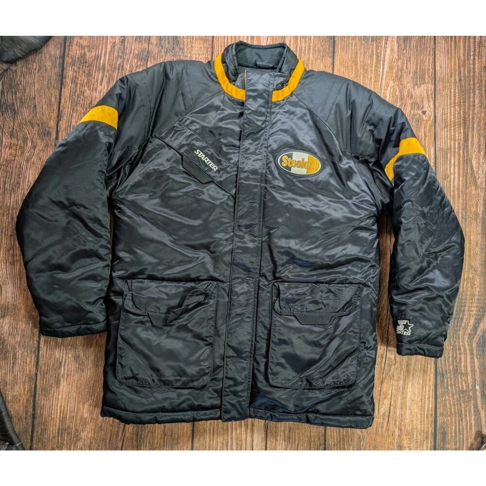 Vintage 90s Starter Pittsburgh Steelers NFL Pro Line Jacket XL Black Gold Satin